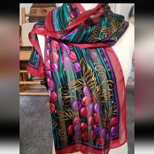 Bob Mackie Wearable Art Cherries 100% Silk Long Rectangular Scarf